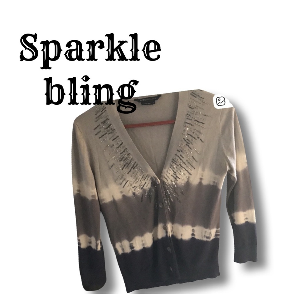 Super soft silk cotton mix ombré sequined v neck cardigan.